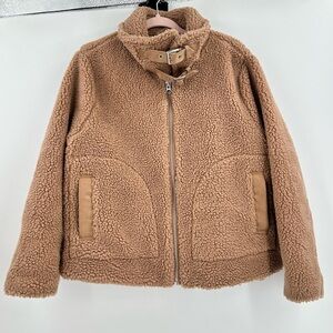 Divided H&M Women’s Tan Faux Shearling Teddy Biker Jacket Size Large